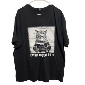 M&O Gold Catnip Made Me Do It Cat Mugshot Graphic T-Shirt Black XL Mens